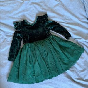 Elegant Green Velvet Kids Formal Dress